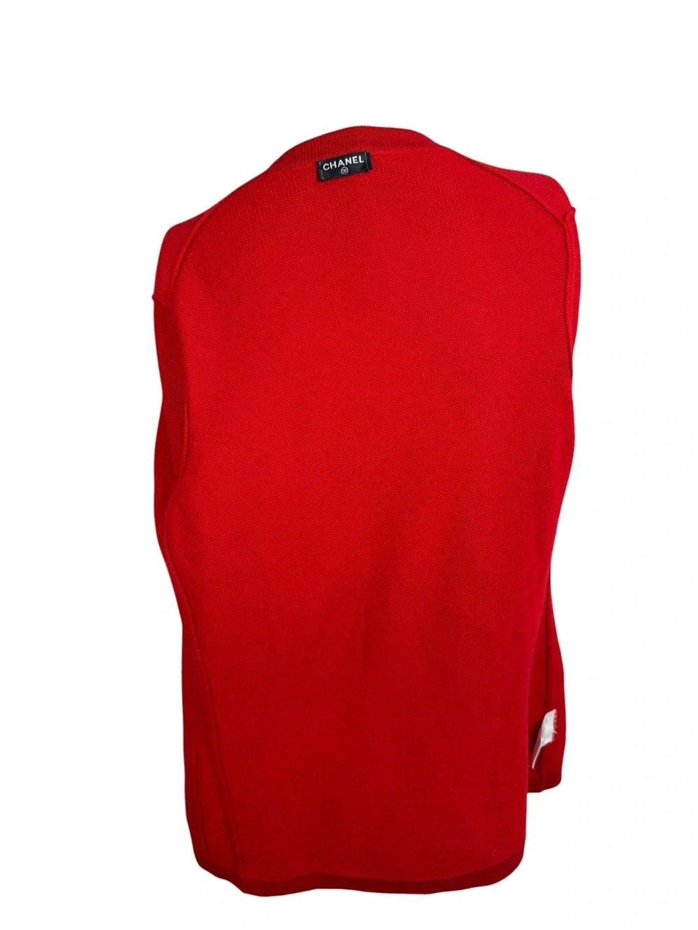 Vintage 90s Chanel Red Cashmere Cardigan Jeweled CC Buttons